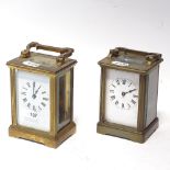 2 brass-cased carriage clocks, Roman numeral hour markers with swing handles, largest case height