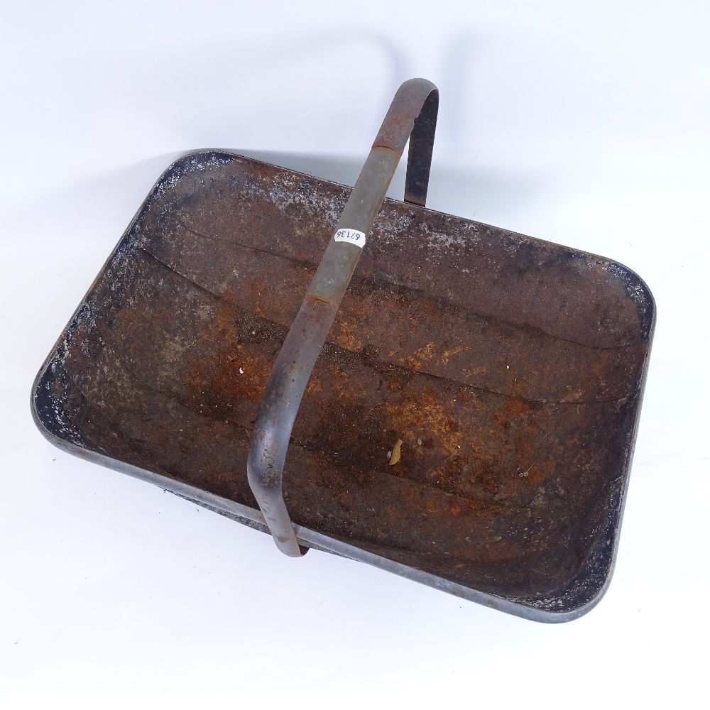 A large cast-iron and brass-bound trug design log basket, length 58cm - Image 2 of 2