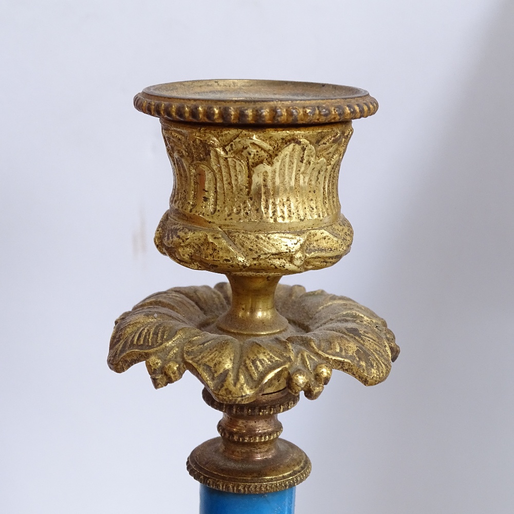 A 19th century hand painted porcelain and brass candlestick, a brass-framed photo frame, and a - Image 2 of 2