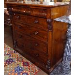 A Victorian flame veneered mahogany Scottish chest, with ogee frieze drawer, 2 short and 3 further