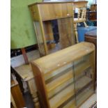 1920s light oak 4-tier bookcase with sliding glass doors, W90cm and drinks cabinet