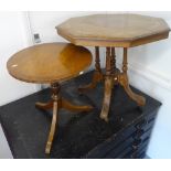 A small Victorian and walnut, marquetry decorated octagonal table, and a reproduction mahogany