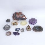 Various hardstone ornaments and segments, including amethyst, lapis and agate