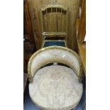 An Antique giltwood and gesso Continental low-back chair, with upholstered seat, on fluted legs,