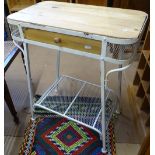 A small grey painted metal 5-drawer filing chest, and a pine and painted metal-framed side table (2)