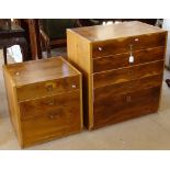 A Heals yew wood chest of 5 long drawers, W70cm, and a matching 3-drawer bedside chest, W50cm,