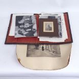 A leather-covered desk blotter, Vintage photographs, Reginald Baxter cards, Ivor Novello concert