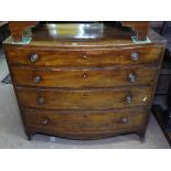A Regency mahogany bow-front 4-drawer chest, on splayed bracket feet, W92cm