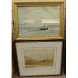 C M K Parsons, watercolour, boats on the River Teign, 24cm x 34cm, framed, and 4 other
