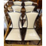 A set of 6 Tom Faulkner Capricorn dining chairs, with leather upholstery and maker's plaque