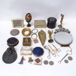 Various interesting collectables, including unmarked yellow metal and blue enamel miniature photo