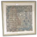 A Victorian needlework sampler, by Eliza Denyer, framed