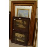 Gouache, Highland river scene, gilt-framed, and 2 framed prints (3)