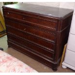 A 19th century Continental plum mahogany secretaire chest, with shaped marble top above the