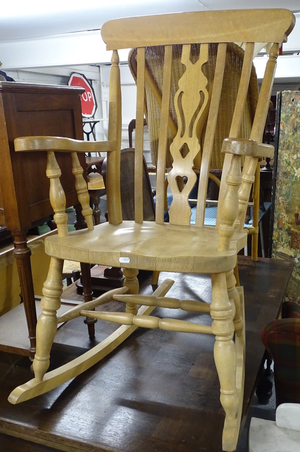 A modern beech Windsor kitchen rocking chair