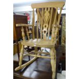 A modern beech Windsor kitchen rocking chair