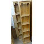 A pair of narrow tall pine 5-tier open bookcases, W36cm, H181cm, WITH THE OPTION TO PURCHASE THE