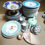 Victorian ironstone plates, a Victorian porcelain pedestal comport and matching plates, a Shelley