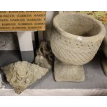 A circular 2-section garden planter, H46cm, and 2 cherub wall plaques (3)