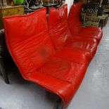 A Vico Magistretti Cassina Veranda 3 adjustable sofa, in red leather, circa 1990, with maker's