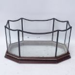 A 20th century glass terrarium display case, on octagonal fitted wood base, base length 40cm