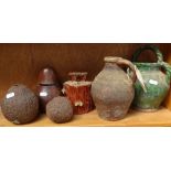 19th century pear design caddy, 16.5cm, a terracotta jug etc