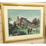 Mac, watercolour, a garden gathering, Heathfield, 32cm x 42cm, framed