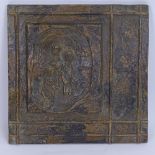 A late 20th century cast-brass religious plaque, relief and incised birth of Jesus scene, signed