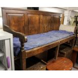 A Victorian panelled oak hall bench, L190cm