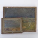 Tom Hill, 2 oil on boards, "Herne Bay", 44cm x 59cm, and oil on board, boat winches, 21cm x 30cm,