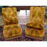 A pair of 1930s Art Deco modernist slipper chairs, with jazzy Art Deco velvet upholstery, and