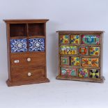 2 table-top collector's chest of drawers, with glazed ceramic drawers, largest height 37cm (2)