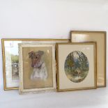 Marjorie Cox, pastels, dog study "Lindy", framed, and 3 other watercolours (4)