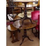 A Georgian mahogany tilt-top table, with pie crust edge, on tripod base, and an oak tripod table