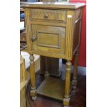 A French oak and marble-top bedside cupboard, W39cm, H86cm