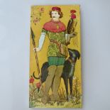 An Antique Minton tile with Medieval falconer and hound design, 30.5cm x 15cm
