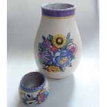 A Carter Stabler & Adams Poole Pottery vase with painted floral design, 24cm, and a similar small