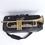 A Windcraft WTR-110 gold lacquered 3-valve trumpet, serial no. 502468, in original carrying case,