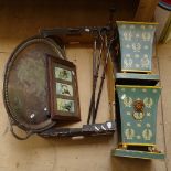 A pair of painted tin Empire style jardinieres, a large silver plated tea tray etc