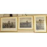 3 19th century French engravings, rural scenes, framed (3)