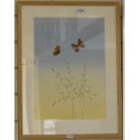K Weaver, watercolour, Comma butterflies and grass, 15" x 10.5", framed