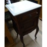 A French walnut and marble-top bedside cabinet, W42cm