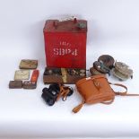 Various collectables, including a Vintage petrol can, fishing reels, binoculars etc