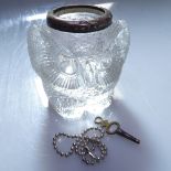 An early 20th century glass owl salt with silver rim, indistinctly signed to the base, height 7cm