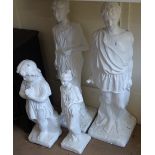 4 white painted composite garden statues