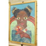 Victor Mora (Cuban), mixed media painting, portrait of a child, 27" x 19", framed