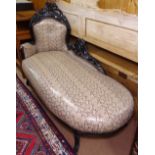 A painted and faux leopard skin upholstered chaise, L155cm