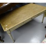 A French style painted coffee table, with single frieze drawer, raised on fluted legs, W110cm, H48cm