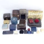 Various Vintage jewellery boxes, leather travelling carriage clock cases etc