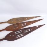 3 African Tribal carved wood ceremonial paddles, largest length 158cm (3)